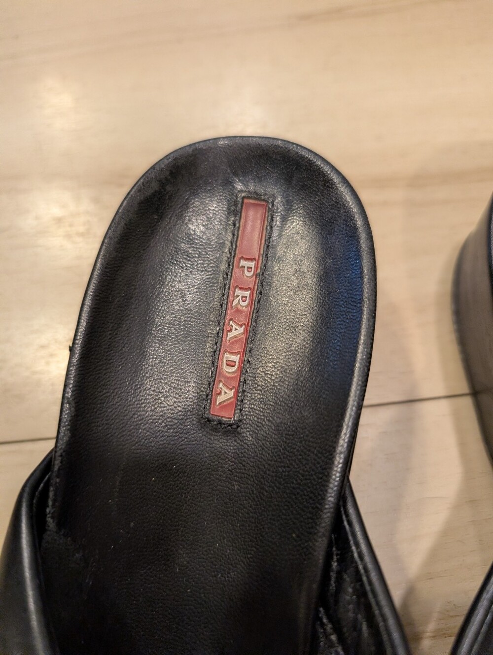 Prada Y2K Vintage Black Leather Thong Wedge Boho Coastal Summer Sandals Size 7 - Picture 7 of 10